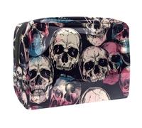 Color Dead Skulls - Bolsa de cosméticos para mujer, neceser de viaje, grande, de PVC, organizador de maquillaje con cremallera, multicolor, 18.5x7.5x13cm/7.3x3x5.1in, Neceser