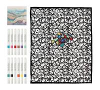 Color Doodle Drawing Blanket With 24 Paintbrushes | 150x115cm Thin Velvet Polyester 532g | Reusable Washable Coloring Art Mat For Kids Cat Dog Painting Craft Family Activity Home Decor Relaxing