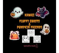 Color for joy: Kawaii Halloween Fluffy ghosts & Pumpkin friends