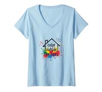 Color Fuera de Las líneas: Expresión Creativa Vibrante Camiseta Cuello V, Mujer, Azul Bebé, XL