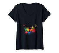 Color Fuera de Las líneas: Expresión Creativa Vibrante Camiseta Cuello V, Mujer, Negro, L