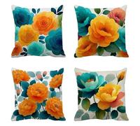 Color Funda Cojin 45x45cm Cojines Exterior Sofa Cama Funda Almohada Lino Cojines Exterior Impermeable Decorativos Flor Grandes Fundas Almohadas para Sofá Cuadradas Juego 4 Cremallera Invisible g-10083