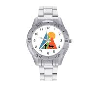 Color Mountain Man Led The Horse - Reloj analógico de cuarzo para hombre, correa de acero inoxidable, reloj de pulsera de negocios