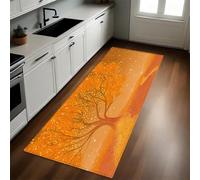 Color Naranja Alfombra de Cocina 50 x 80 cm Cielo Estrellado, Estrellas, árboles Antideslizante y Lavable, Camino Multiusos Resistente al Desgaste, Antimanchas, Ideal para Bajo Fregadero y Fogones
