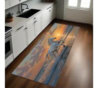 Color Naranja Alfombra de Cocina 50 x 80 cm Playa, Puesta de Sol y Caballos Antideslizante y Lavable, Camino Multiusos Resistente al Desgaste, Antimanchas, Ideal para Bajo Fregadero y Fogones