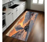 Color Naranja Alfombra de Cocina 50 x 80 cm Tren de Vapor de la montaña Nevada Antideslizante y Lavable, Camino Multiusos Resistente al Desgaste, Antimanchas, Ideal para Bajo Fregadero y Fogones