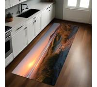 Color Naranja Alfombra de Cocina 60 x 180 cm Playa Sol Hierba Antideslizante y Lavable, Camino Multiusos Resistente al Desgaste, Antimanchas, Ideal para Bajo Fregadero y Fogones