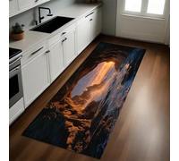Color Naranja Alfombra de Cocina Amanecer en la Playa y Cueva 50 x 80 cm Antideslizante y Lavable, Tapetes para Cocina, Pasillo, Comedor y Entrada