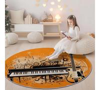 Color Naranja Área Alfombra Sala de Estar 120 cm - Ilustraciones de Teclado con temática Musical Alfombra Lavable para Entrada para Dormitorio Cocina Comedor Sala de Estar Interior