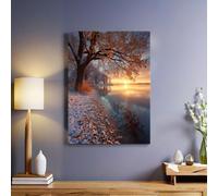 Color Naranja Lienzo Arte de La Pared 60 x 40 cm Escena de nieve junto al lago al atardecer Impresiones Sobre Canvas de Arte Pared de Lona, Baño Dormitorio Cocina Hotel Restaurante Listo para Colgar