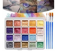 Color Shifting Watercolor Paint Set,Glitter Water Colour Solid Paint Box ,Colourful Painting Kit Model Metallic Pearlescent Watercolor Paint ,20 Colors Watercolor Painting Set,For Art Painting (C)