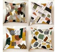 Color SóLido Funda Almohada Impermeable Juego de 4, Lino Pillow Case GráFicos Funda Almohada 50x50, Doble Cara Impresión Cushion Covers con Cremallera Invisible para Decoracion Hogar -bby25011A0