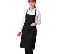 Color sólido Plain Unisex cocinar Catering trabajo delantal con bolsillo doble, poliéster, negro, talla única