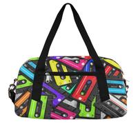 Color Tapes - Bolsas de lona para niños y niñas, diseño de música, ligera, deportiva, bolsa de gimnasio para niños, bolsa de viaje pequeña para llevar durante la noche, bolsa de viaje para bailar,
