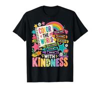 Color The World with Kindness Teacher Back To School Camiseta gráfica económica, Hombre, Negro, L