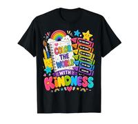 Color The World with Kindness Teacher Back To School Camiseta gráfica económica, Hombre, Negro, M