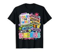 Color The World with Kindness Teacher Back To School Camiseta gráfica económica, Hombre, Negro, M