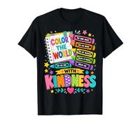 Color The World with Kindness Teacher Back To School Camiseta gráfica económica, Hombre, Negro, M