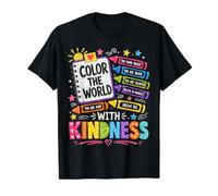 Color The World with Kindness Teacher Back To School Camiseta gráfica económica, Hombre, Negro, S