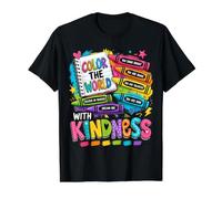 Color The World with Kindness Teacher Back To School Camiseta gráfica económica, Hombre, Negro, S