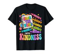 Color The World with Kindness Teacher Back To School Camiseta gráfica económica, Hombre, Negro, XL