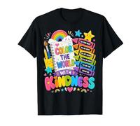 Color The World with Kindness Teacher Back To School Camiseta gráfica económica, Hombre, Negro, XL