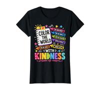 Color The World with Kindness Teacher Back To School Camiseta gráfica económica, Mujer, Negro, M