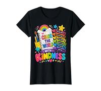 Color The World with Kindness Teacher Back To School Camiseta gráfica económica, Mujer, Negro, S