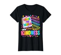 Color The World with Kindness Teacher Back To School Camiseta gráfica económica, Mujer, Negro, XS