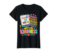 Color The World with Kindness Teacher Back To School Camiseta gráfica económica, Mujer, Negro, XS