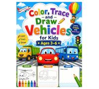 Color, Trace and Draw Vehicles for Kids Ages 3-6: Fun and Easy Vehicle Coloring Book for Toddlers and Preschoolers | Learn to Draw Cars, Trucks, Bus, Train and Airplane Step by Step