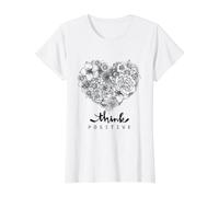 Color Your Own Floral Heart Positive Art Quotes Camiseta gráfica económica, Mujer, Blanco, L