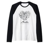 Color Your Own Floral Heart Positive Art Quotes Camiseta Manga Raglan
