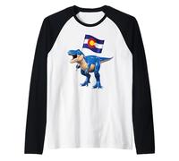Colorado Dinosaur T-Rex Denver Flag Boulder Ski Hombres Mujeres Camiseta Manga Raglan
