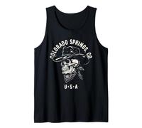 Colorado Springs CO USA Cowboy Skull Diseño Desgastado Camiseta sin Mangas