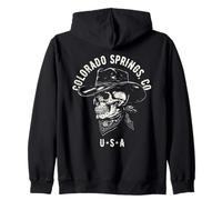 Colorado Springs CO USA Cowboy Skull Diseño Desgastado Sudadera con Capucha