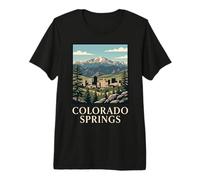 Colorado Springs Montaña Horizonte Retro Picos Bosque Ciudad Camiseta Premium