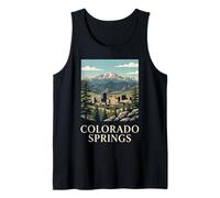 Colorado Springs Montaña Horizonte Retro Picos Bosque Ciudad Camiseta sin Mangas