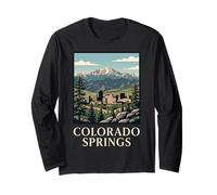 Colorado Springs Montaña Horizonte Retro Picos Bosque Ciudad Manga Larga