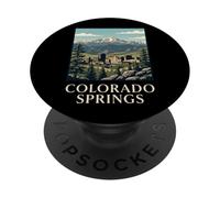 Colorado Springs Montaña Horizonte Retro Picos Bosque Ciudad PopSockets PopGrip Adhesivo