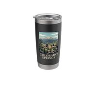 Colorado Springs Montaña Horizonte Retro Picos Bosque Ciudad Vaso térmico de acero inoxidable de doble pared