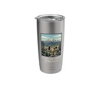 Colorado Springs Montaña Horizonte Retro Picos Bosque Ciudad Vaso térmico de acero inoxidable de doble pared