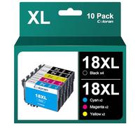 Coloran 18XL - Cartuchos de Tinta compatibles con Epson 18XL para Epson XP-305 XP-215 XP-225 XP-412 XP-422 (10 Unidades, 4 Negros, 2 Cian, 2 Magenta y 2 Amarillo)