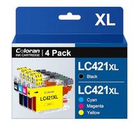 Coloran LC421XL LC-421 Cartuchos de Alta Capacidad, 500 páginas compatibles con Brother LC421 LC-421XL Multipack para Brother DCP-J1050DW DCP-J1140DW MFC-J1010DW (Negro, Cian, Magenta y Amarillo, 4