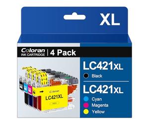 Coloran LC421XL LC-421 Cartuchos de Alta Capacidad, 500 páginas compatibles con Brother LC421 LC-421XL Multipack para Brother DCP-J1050DW DCP-J1140DW MFC-J1010DW (Negro, Cian, Magenta y Amarillo, 4