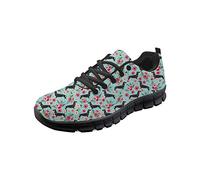Coloranimal Black Running Walking Zapatillas con Cordones para Mujeres Hombres Unisex Cool Animal Dachshund Dog Flower Design Zapatillas de Goma Antideslizantes Zapatillas de Tenis EU39