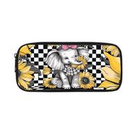 Coloranimal Estuche para lápices para niñas, bonito estuche para lápices para niños, bolsa para bolígrafos con cremallera, suministros de vuelta a la escuela, Little Elephant Girasol Plaid, Bolsa para