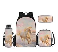 Coloranimal Juego de mochila escolar con mini fiambrera, estuche para lápices, funda para botella de agua, juego de mochila 4 en 1, Caballo blanco, Juego de mochila escolar