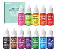 Colorante alimentario 12*10ml, Colorante Alimentario Alta Concentración Liquid Set para Colorear los Bebidas Pasteles Galletas Macaron Fondant, rojo, rosa, negro, morado, marrón, vegano