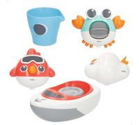COLORBABY 34024 Genial Baby Set Juguetes baño bebé, 5 Piezas, Barquito, Pajarito, Nube, Cangrejo con Ventosa, Vasito, Juguete bebés 6 Meses, para Jugar en el Agua
